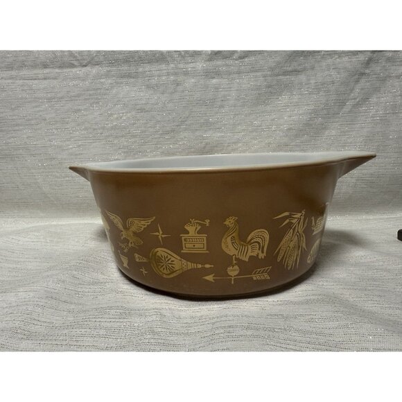 Vintage Pyrex 475-B 2 1/2 Qt Early American White Nesting Round Handles *No Lid* - Picture 2 of 10